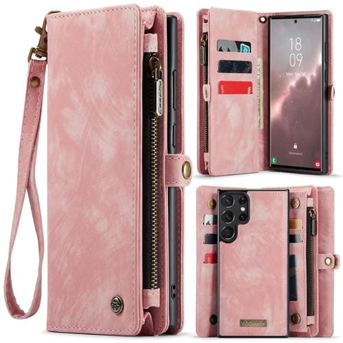 Para Samsung Galaxy S23 Ultra 5G CaseMe 008 Estuche de teléfono de cuero multifuncional desmontable (rosa)