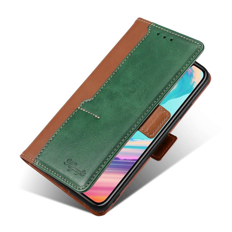 Estuche para Teléfono Honor 80 de Cuero con Hebilla Lateral y Color de Contraste (Marrón Claro + Verde)