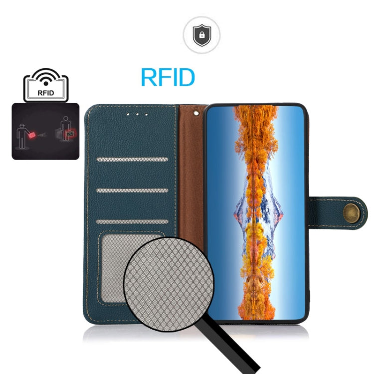 Funda de Cuero Genuino para OnePlus 11 Khazneh Custer Texture con RFID (Azul)