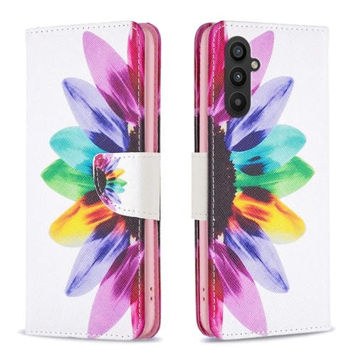 Para Samsung Galaxy A24 4G Estuche de teléfono de cuero con patrón de dibujo coloreado (flor del sol)