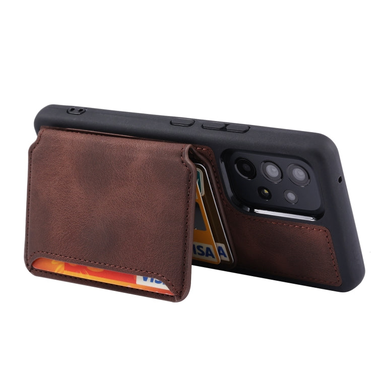 Para Samsung Galaxy A13 4G / 5G Skin Feel Dream Cepillo antirrobo a prueba de golpes Estuche portátil para tarjeta de piel (café)