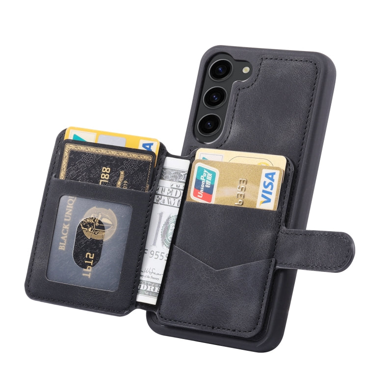 Para Samsung Galaxy S23 + 5G Skin Feel Dream Cepillo antirrobo a prueba de golpes Funda para tarjeta de piel portátil Funda para teléfono (Negro)