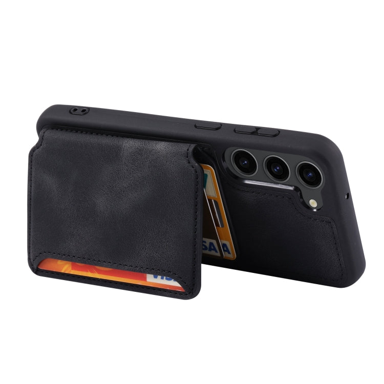 Para Samsung Galaxy S23 + 5G Skin Feel Dream Cepillo antirrobo a prueba de golpes Funda para tarjeta de piel portátil Funda para teléfono (Negro)