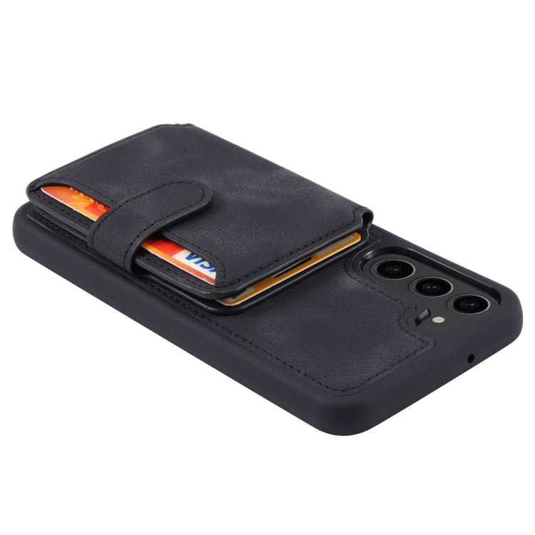 Para Samsung Galaxy S23 + 5G Skin Feel Dream Cepillo antirrobo a prueba de golpes Funda para tarjeta de piel portátil Funda para teléfono (Negro)