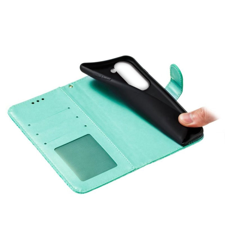 Para Samsung Galaxy S23 5G Flor de encaje en relieve Flip Funda de cuero para teléfono (Verde)