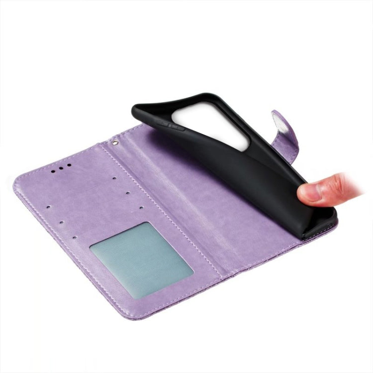 Para Samsung Galaxy S23 Ultra 5G Flor de encaje en relieve Flip Funda de cuero para teléfono (Púrpura)