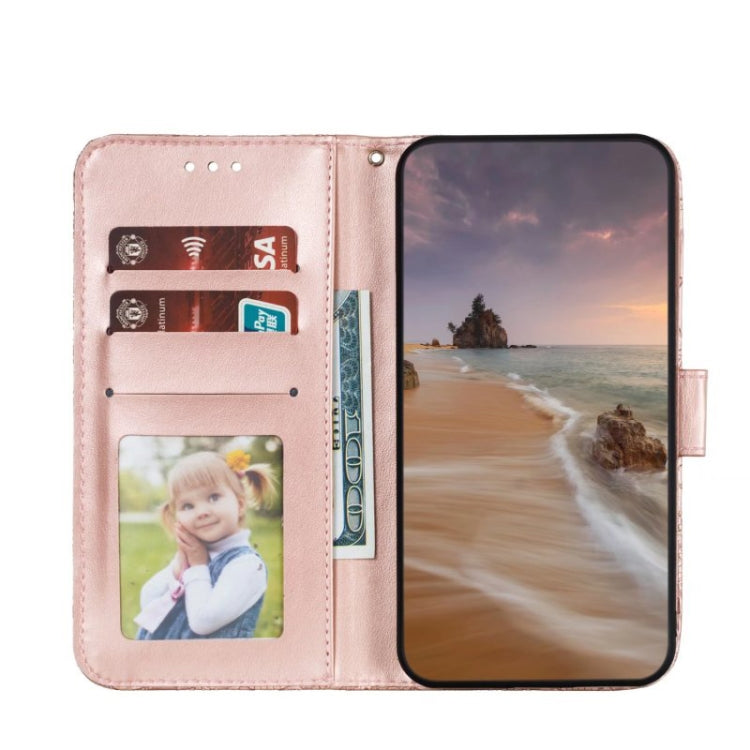 Para Samsung Galaxy S23 Ultra 5G Flor de encaje en relieve Flip Funda de cuero para teléfono (Oro rosa)