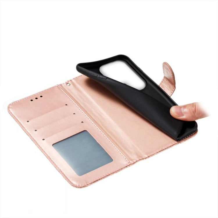 Para Samsung Galaxy S23 Ultra 5G Flor de encaje en relieve Flip Funda de cuero para teléfono (Oro rosa)
