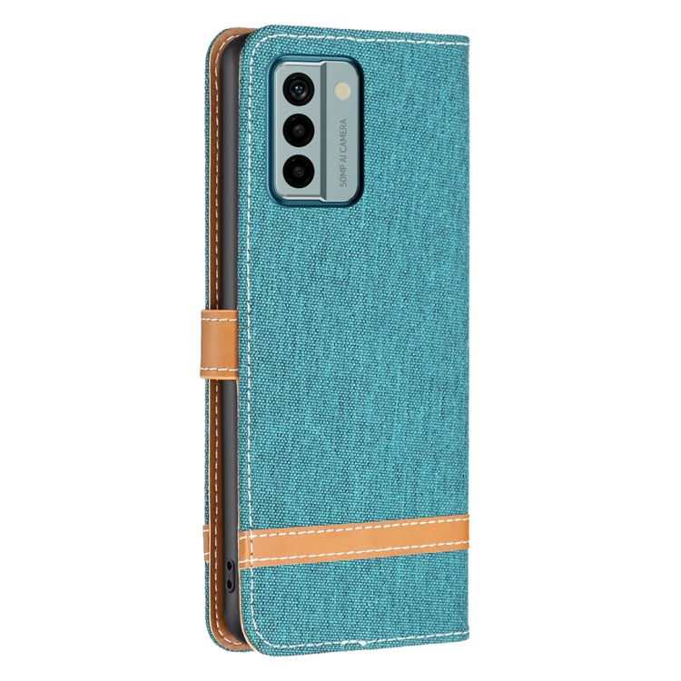 Para Nokia G22 Color Block Denim Texture Leather Phone Case (Verde)