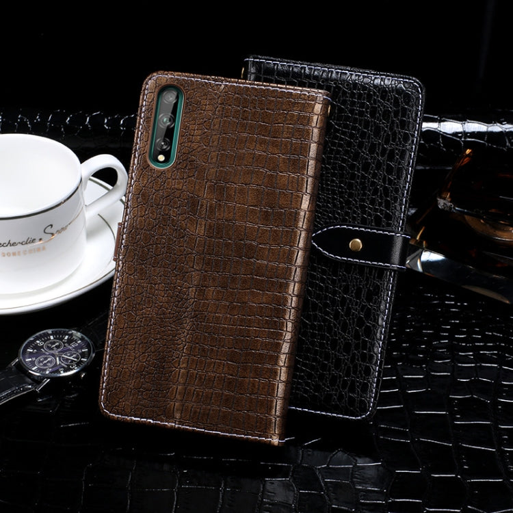 Para Huawei Enjoy 10s Funda de cuero con tapa horizontal con textura de cocodrilo idewei con soporte, ranuras para tarjetas y billetera (azul oscuro)