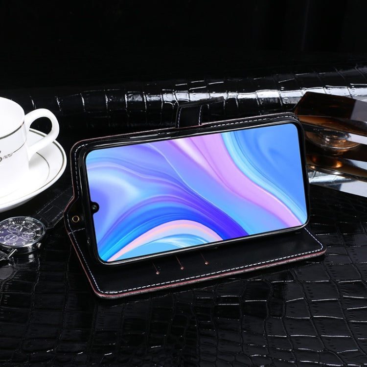 Para Huawei Enjoy 10s Funda de cuero con tapa horizontal con textura de cocodrilo idewei con soporte, ranuras para tarjetas y billetera (azul oscuro)