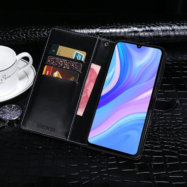 Para Huawei Enjoy 10s Funda de cuero con tapa horizontal con textura de cocodrilo idewei con soporte, ranuras para tarjetas y billetera (azul oscuro)