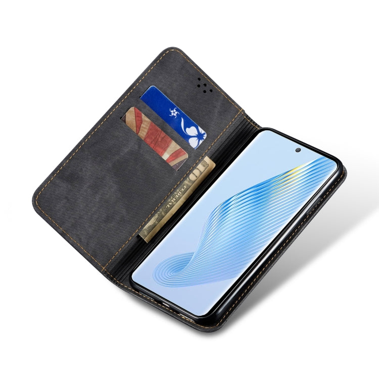 Funda de Cuero con Textura Vaquera para Huawei P60 y P60 Pro (Negro)