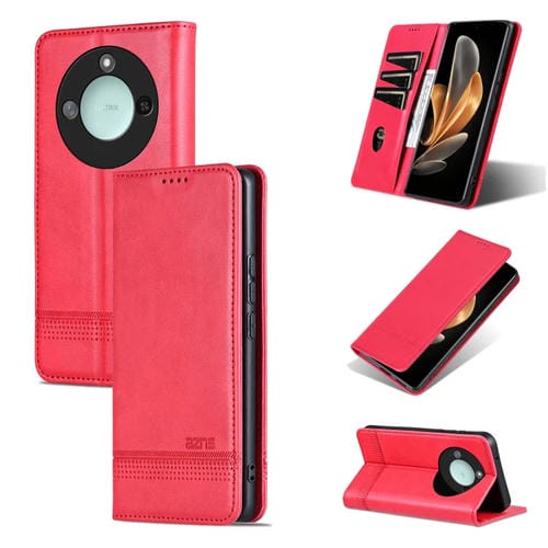 Funda de Cuero con Tapa Magnética Textura Piel de Becerro para Honor X60 Azns (Rojo)