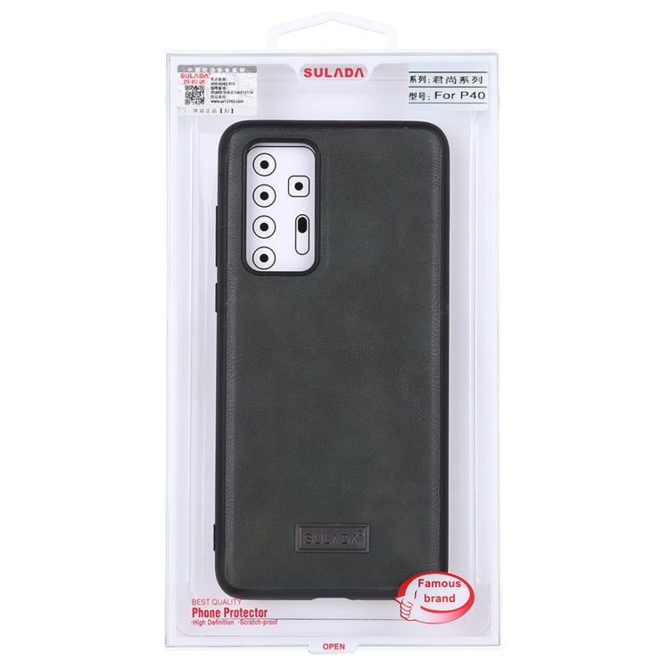 Para Huawei P40 SULADA TPU a prueba de golpes + Funda protectora de cuero hecha a mano (Verde)