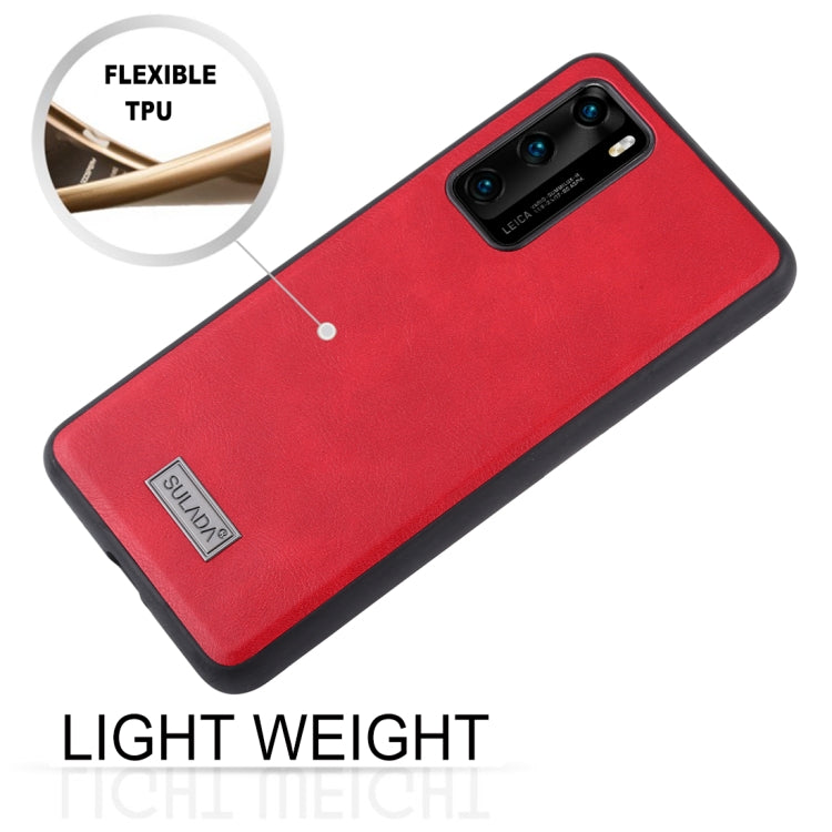 Para Huawei P40 SULADA TPU a prueba de golpes + Funda protectora de cuero hecha a mano (Marrón)
