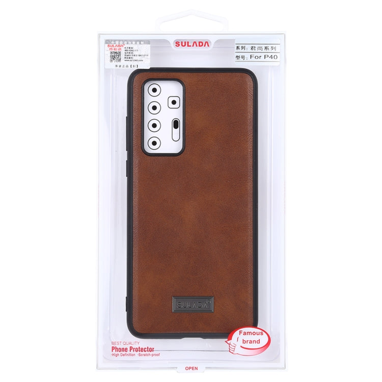 Para Huawei P40 SULADA TPU a prueba de golpes + Funda protectora de cuero hecha a mano (Marrón)