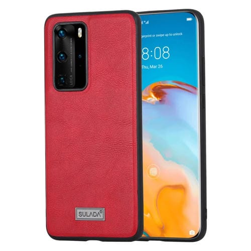 Para Huawei P40 Pro SULADA TPU a prueba de golpes + funda protectora de cuero hecha a mano (rojo)