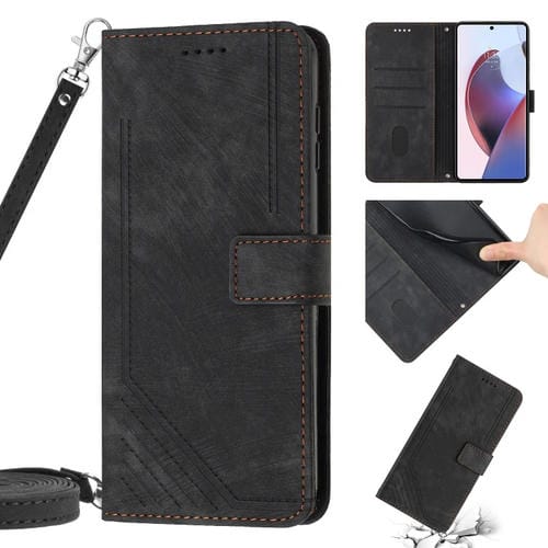 Funda de Cuero Motorola Moto G Stylus 2021 Skin Feel con Cordón (Negro)