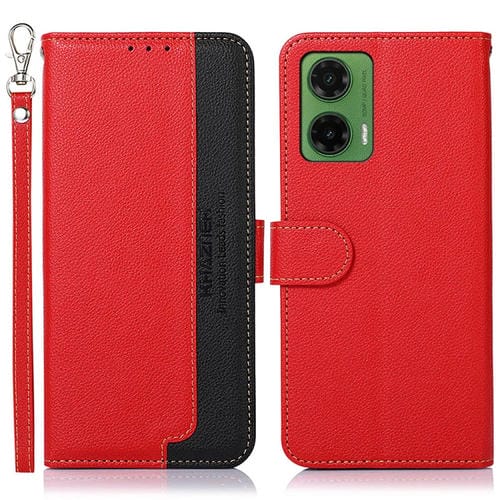 Funda de Cuero Khazneh Rfid para Motorola Moto G35 5G (Rojo) con Textura de Lichi