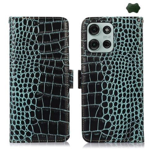 Funda para Teléfono Motorola Moto G75 5G con Capa Superior de Piel de Vaca y Cocodrilo (Verde)