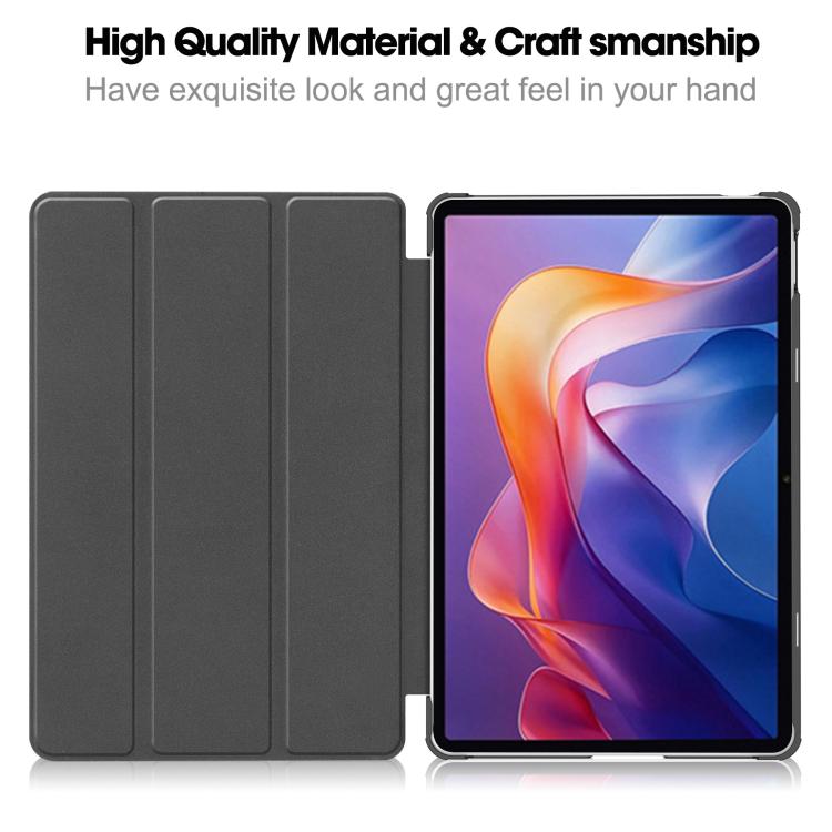 Funda de cuero con textura Custer y tres pliegues para Xiaomi Redmi Pad 2 (roja)