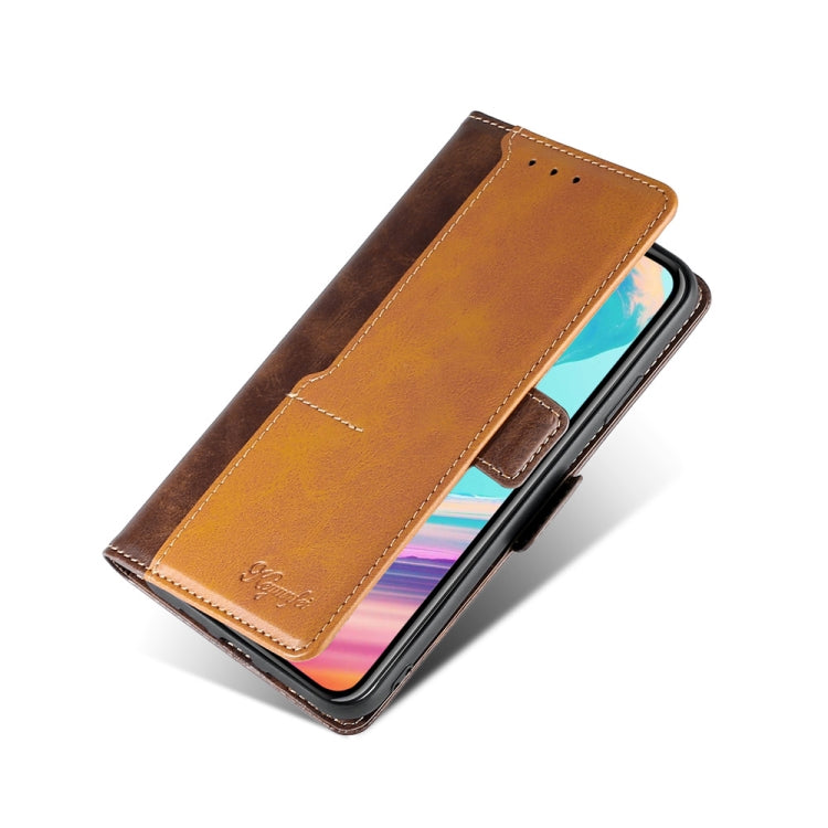 Funda de Cuero para Huawei Enjoy 60 con Hebilla Lateral y Color de Contraste (Marrón Oscuro + Dorado)