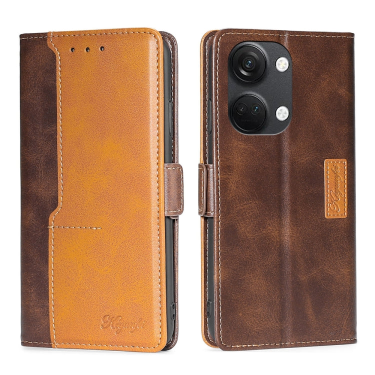 Funda de Cuero para OnePlus Ace 2V 5G con Hebilla Lateral y Color de Contraste (Marrón Oscuro + Dorado)