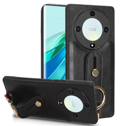 Funda Trasera de Cuero con Muñequera para Honor X9A / X40 / Magic5 Lite (Negro)
