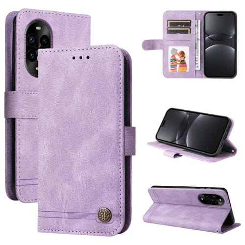 Funda de Cuero con Botones de Metal y Diseño Árbol de la Vida para Huawei Nova 13 Pro (Morado)
