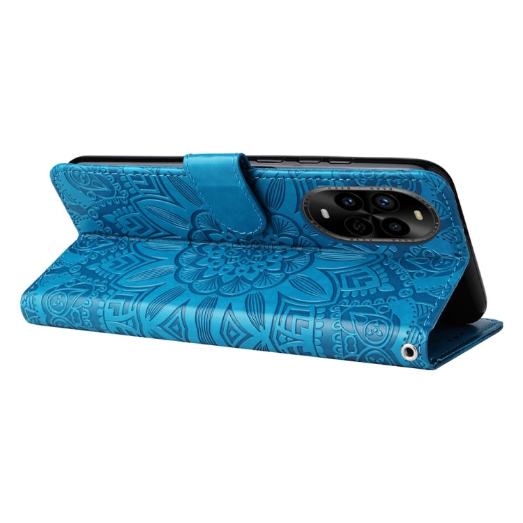 Funda de Piel con Relieve de Girasol para Huawei Nova 13 Pro (Azul)