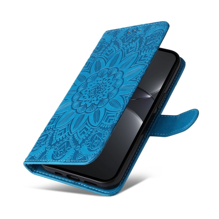Funda de Piel con Relieve de Girasol para Huawei Nova 13 Pro (Azul)