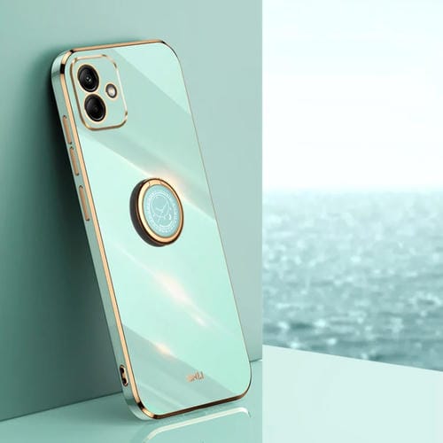 Estuche para Teléfono Xinli Samsung Galaxy A05 TPU Electrochapado 6D Borde Recto Soporte Anillo (Verde Menta)