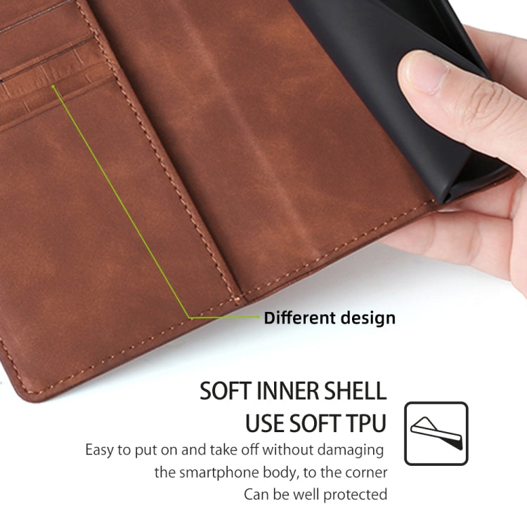 Funda de Piel para OnePlus Ace 3 Pro 5G con Cierre Magnético y Diseño Cocodrilo (Marrón)