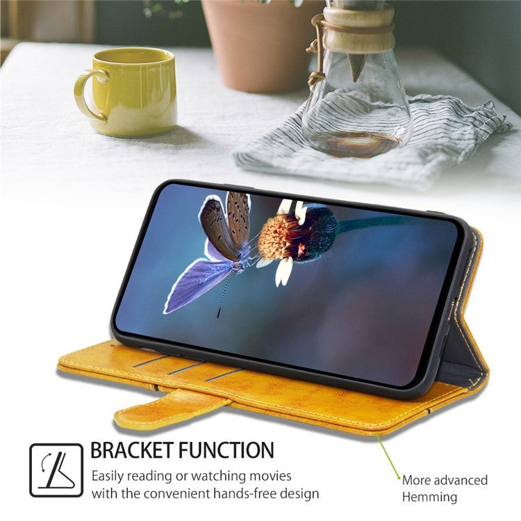 Funda de Cuero para OnePlus Ace 3 Pro 5G con Costuras Geométricas (Amarillo)