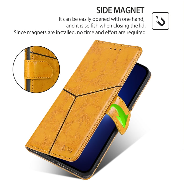 Funda de Cuero para OnePlus Ace 3 Pro 5G con Costuras Geométricas (Amarillo)