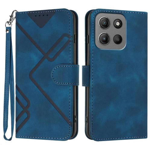 Funda de Cuero para Motorola Moto G15 con Diseño de Líneas y Tacto Suave (Azul Real)
