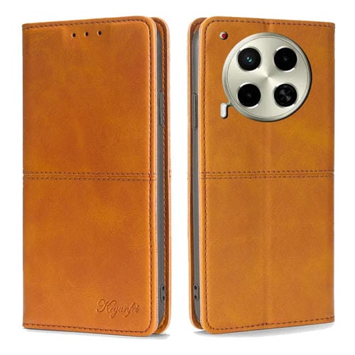 Funda de Cuero Magnética para Tecno Camon 30 con Textura de Vaca (Marrón Claro)