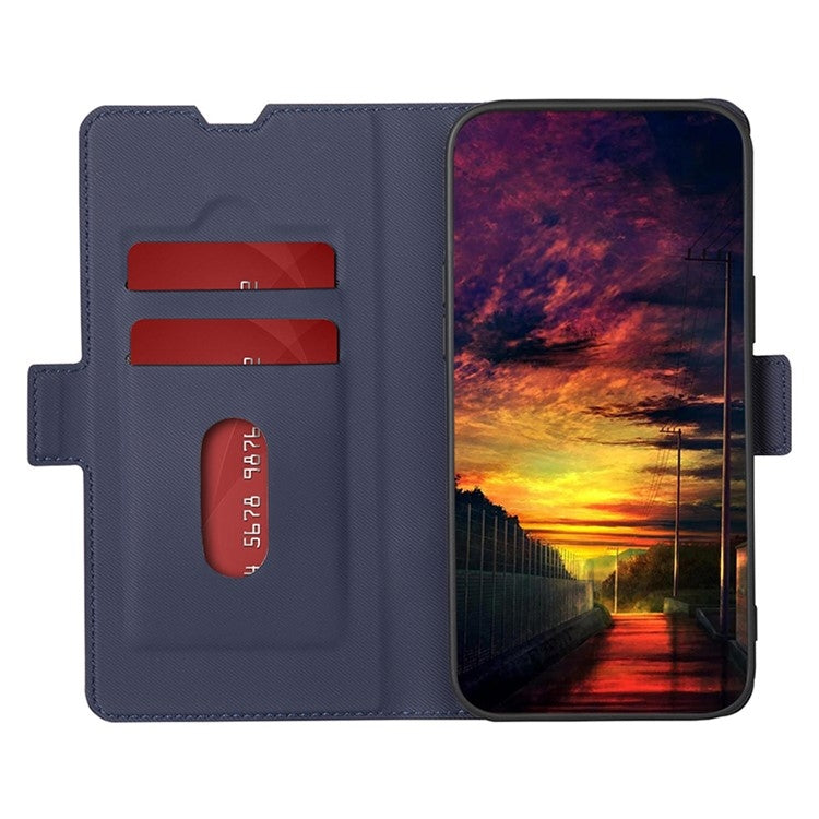 Funda de Cuero con Textura de Sarga y Botones Laterales para OnePlus Nord Ce 4 Lite 5G (Azul)