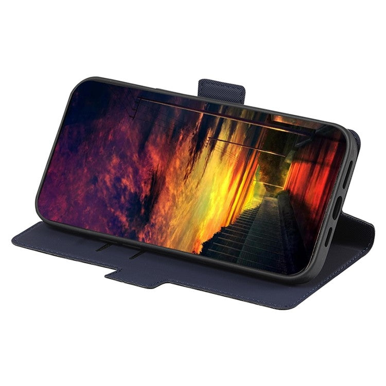 Funda de Cuero con Textura de Sarga y Botones Laterales para OnePlus Nord Ce 4 Lite 5G (Azul)