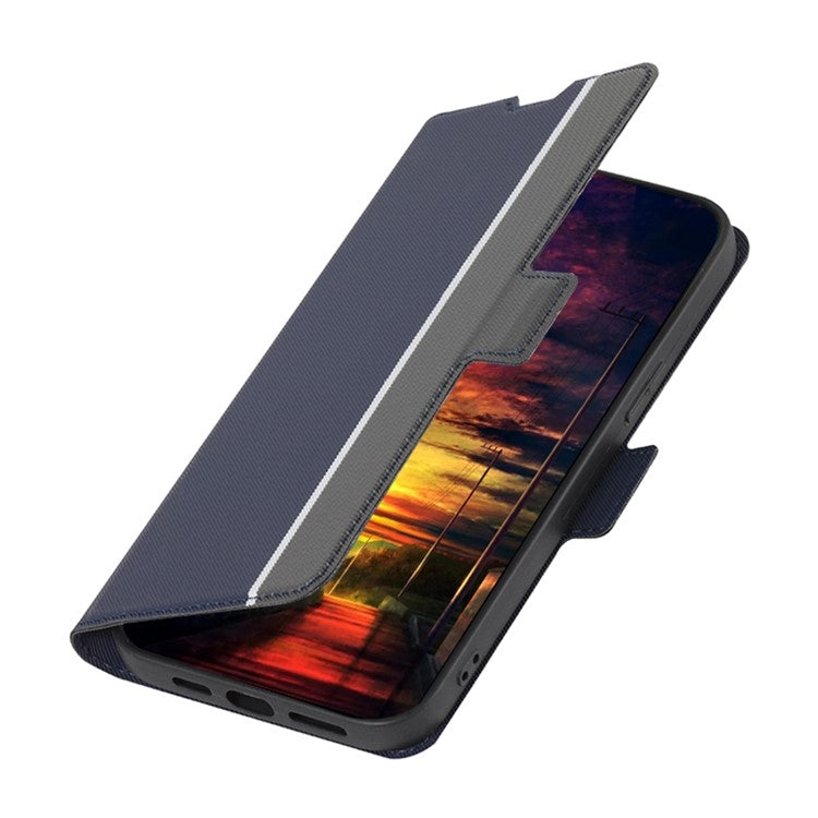 Funda de Cuero con Textura de Sarga y Botones Laterales para OnePlus Nord Ce 4 Lite 5G (Azul)