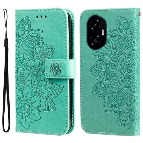 Funda de Cuero Honor 300 con Relieve de Flores de Siete Pétalos (Verde)