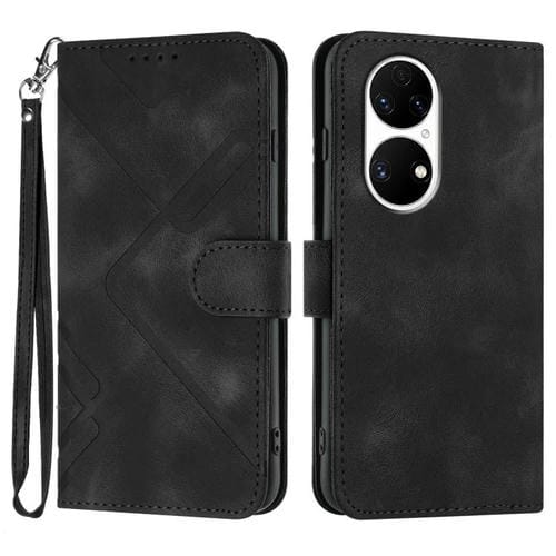 Funda de Piel Sintética para Huawei P50 con Diseño de Líneas (Negra)