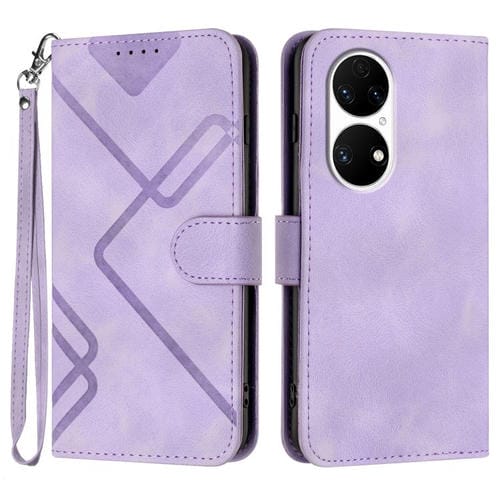 Funda Piel Sintética Huawei P50 Diseño de Líneas (Morado Claro)