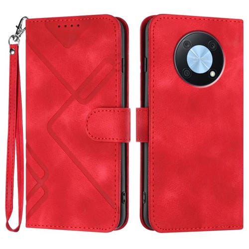 Funda de Cuero Huawei Enjoy 50 Pro Nova Y90 con Diseño de Líneas y Tacto Suave (Rojo)