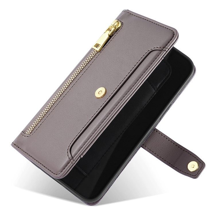 Funda de Cuero para OnePlus Nord Ce 4 Lite 5G con Cremallera y Diseño de Oveja (Gris)