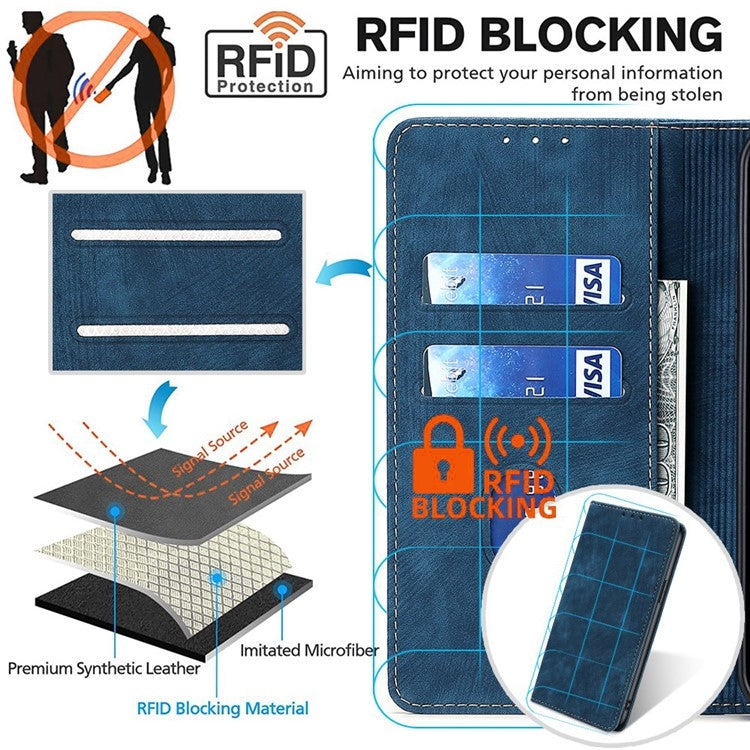 Funda de Cuero Magnética Antirrobo Rfid para OnePlus Nord Ce 4 Lite 5G (Azul)