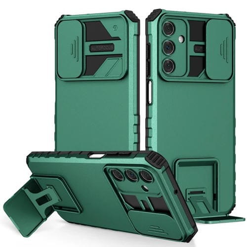 Funda para Teléfono Samsung Galaxy A15 5G con Soporte Estereoscópico y Escudo de Levas Deslizante (Verde)