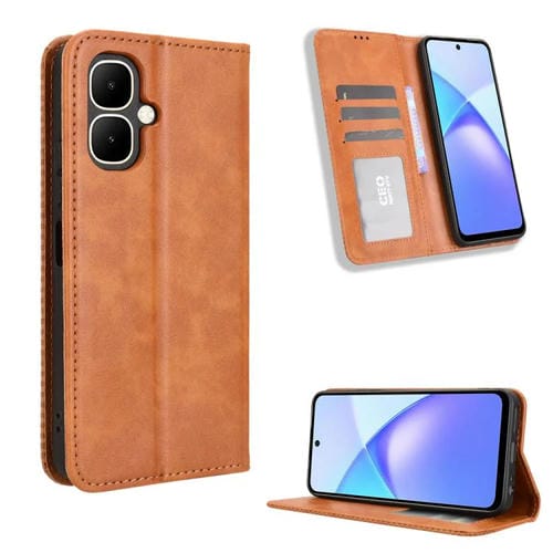Funda de cuero con textura retro y hebilla magnética para Infinix Smart 10 / Tecno Pop 10 4G (marrón)