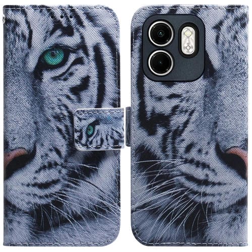 Funda de Cuero con Tapa y Dibujo a Color para Infinix Hot 50I Smart 9 (Tigre)